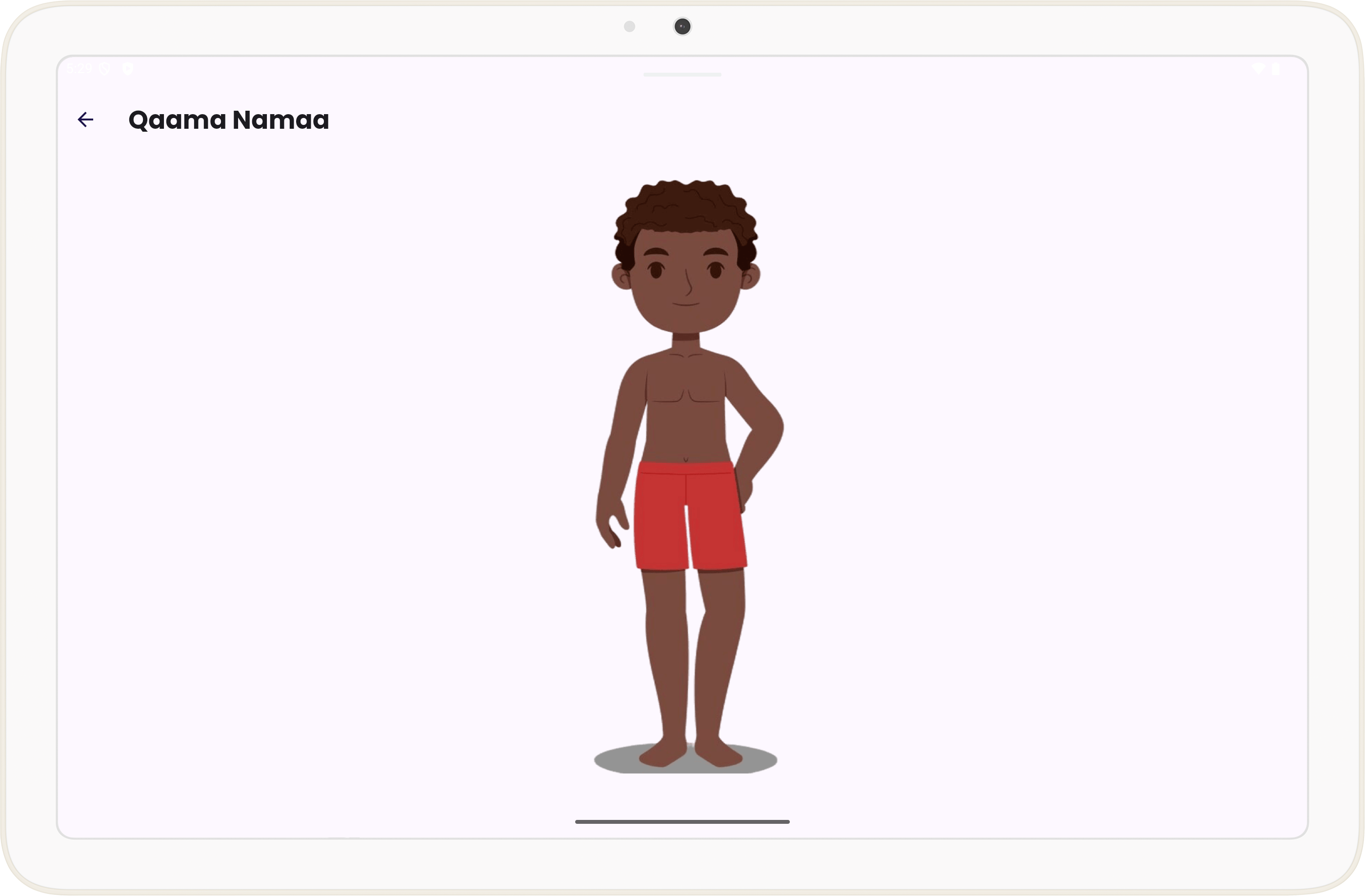 Body parts learning screen with interactive body map on tablet